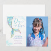 Invitation Mermaid Dive into Five 5th Birday Party Photo (Devant / Derrière)