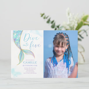 Invitation Mermaid Dive into Five 5th Birday Party Photo