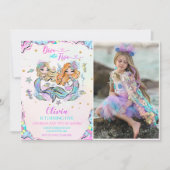 Invitation Mermaid Dive into Five 5th Birday Party Photo (Devant)