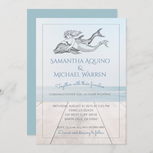 Invitation Mermaid Et Dolphin Beach Mariage (Devant / Derrière)