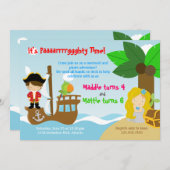 Invitation Mermaid et Pirate Twins (Devant / Derrière)