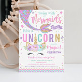 Invitation Mermaid Et Unicorn Anniversaire Magique