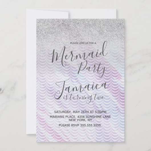Invitation Mermaid Faux Parties scintillant échelles violet A (Devant)