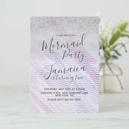 Invitation Mermaid Faux Parties scintillant échelles violet A (Debout devant)