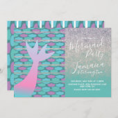 Invitation Mermaid Faux Sparkles Violet Anniversaire (Devant / Derrière)