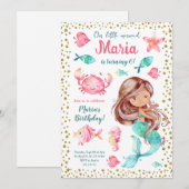 Invitation Mermaid Fille Anniversaire de enfant de peau foncé (Devant / Derrière)