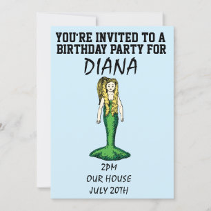 INVITATION MERMAID FILLES ENTREPRISES D'ANNIVERSAIRE
