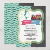 Invitation Mermaid & Fire Truck Joint Garçon fille Anniversai (Devant / Derrière)