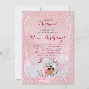 Invitation Mermaid Girl Pink Pearls Shell Ethnic