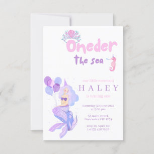 Invitation Mermaid Girly Oneder la mer 1er Baby Birthday