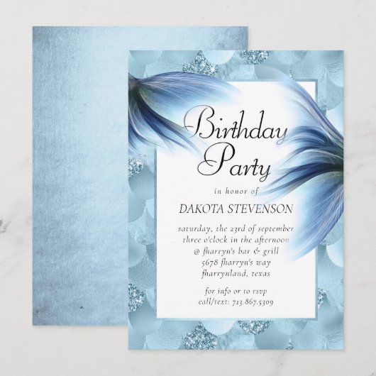 Invitation Mermaid Glam Tail | Dusty Ice Blue Luster Annivers (Devant / Derrière)