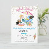 Invitation Mermaid Gold Confetti Pool Party Anniversaire (Debout devant)