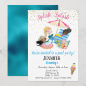 Invitation Mermaid Gold Confetti Pool Party Anniversaire (Devant / Derrière)