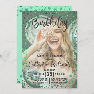 Invitation Mermaid Green Parties scintillant Confetti Photo A