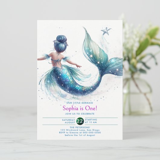 Invitation Mermaid Iridescente Parties scintillant sous mer 1 (Debout devant)