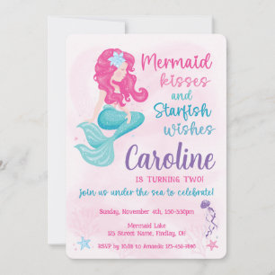 Invitation Mermaid Kisses Starfish Wings Anniversaire, N'Impo