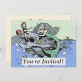 Invitation Mermaid littoral mignon dessin animé plage art pou (Devant / Derrière)