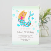 Invitation Mermaid MerCat Cute Aquarelle 1er Anniversaire (Debout devant)