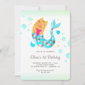 Invitation Mermaid MerCat Cute Aquarelle 1er Anniversaire (Devant)