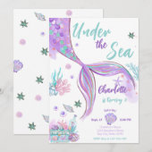 Invitation Mermaid Mette Sous La Parties scintillant De Mer A (Devant / Derrière)