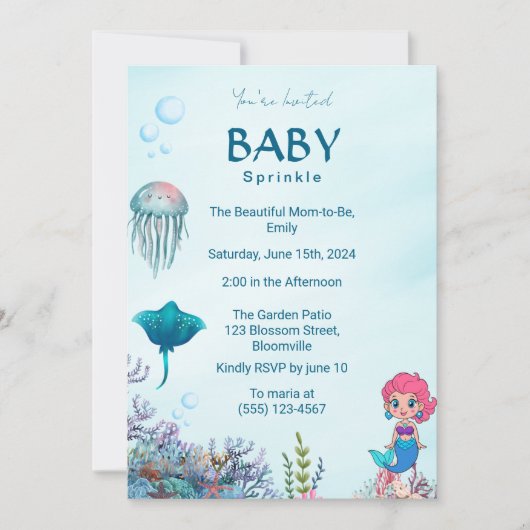 Invitation Mermaid mignonne & Sea King Baby Sprinkle Invitati (Devant)