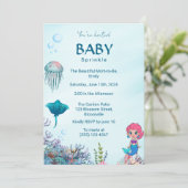 Invitation Mermaid mignonne & Sea King Baby Sprinkle Invitati (Debout devant)