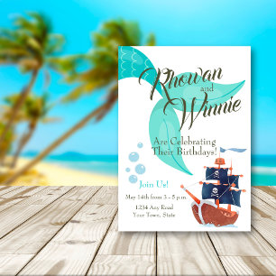 Invitation Mermaid Nautique & Pirate double anniversaire