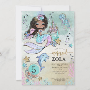 Invitation Mermaid noire modifiable sous l'océan pour un 5ème