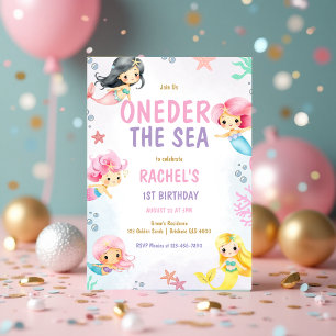 Invitation Mermaid Oneder Sea Pastel 1er anniversaire