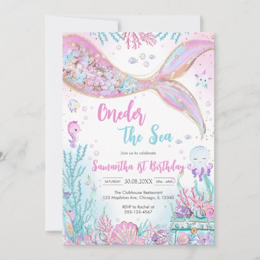Invitation Mermaid Oneder the Sea 1st Birthday (Devant)