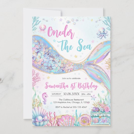Invitation Mermaid Oneder the Sea 1st Birthday (Devant)