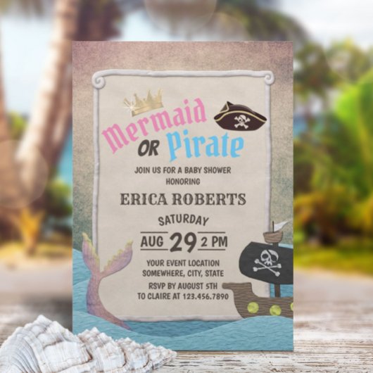 Invitation Mermaid ou Pirate mignon Baby shower de révélation
