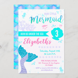 Invitation Mermaid ou Under the Sea Splash Aqua Anniversaire