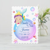 Invitation Mermaid Parties scintillant bulle violet Turquoise (Debout devant)