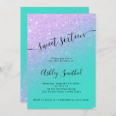 Invitation Mermaid parties scintillant turquoise ombre chic d (Devant / Derrière)
