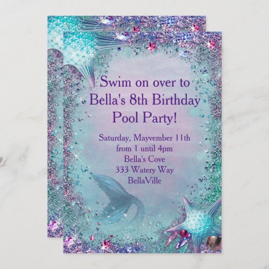 Invitation Mermaid Party (Devant / Derrière)