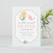 Invitation Mermaid Pastel Pink fête de premier anniversaire (Debout devant)