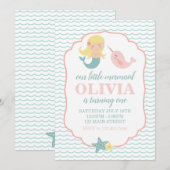 Invitation Mermaid Pastel Pink fête de premier anniversaire (Devant / Derrière)