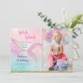Invitation Mermaid Pink Gold Anniversaire (Debout devant)