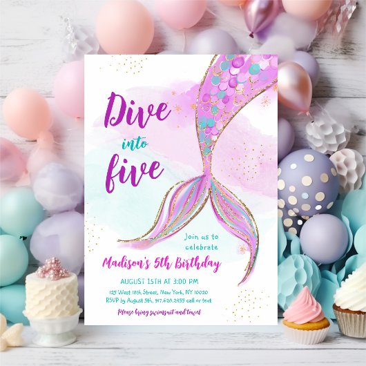 Invitation Mermaid Pink Purple 5e anniversaire