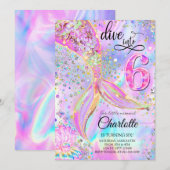 Invitation Mermaid Pink Purple Plongée dans le sixième annive (Devant / Derrière)