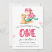 Invitation Mermaid Pink Turquoise 1er anniversaire (Devant)