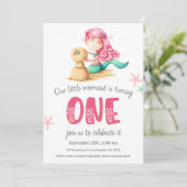 Invitation Mermaid Pink Turquoise 1er anniversaire (Debout devant)