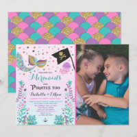 Mermaid & Pirate Birthday Sibling Boy Girl Invitat