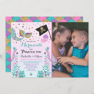 Invitation Mermaid & Pirate Birthday Sibling Boy Girl Invitat