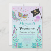 Invitation Mermaid & Pirate Birthday Sibling Boy Girl Invitat (Devant)