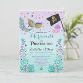 Invitation Mermaid & Pirate Birthday Sibling Boy Girl Invitat (Debout devant)