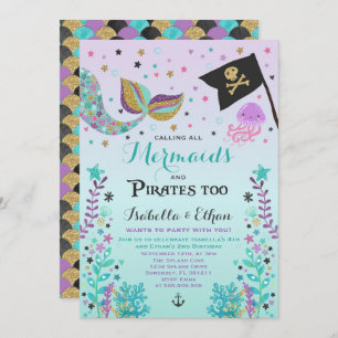 Invitation Mermaid & Pirate Birthday Sibling Boy Girl Invitat