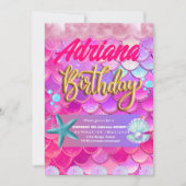 Invitation Mermaid Pool mer Party Pink anniversaire lumineux (Devant)