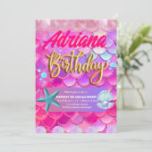 Invitation Mermaid Pool mer Party Pink anniversaire lumineux (Debout devant)